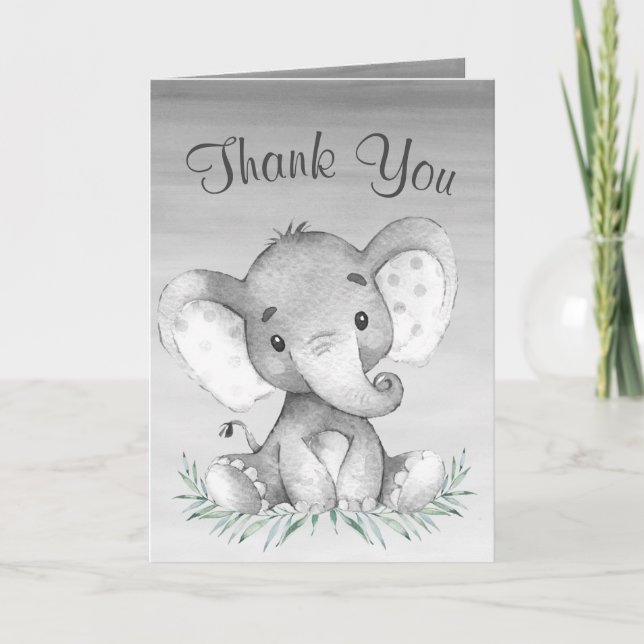 Watercolor Elephant Thank You Card (Front)