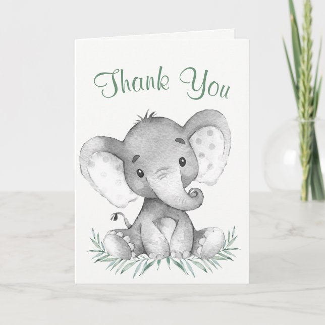 Watercolor Elephant Thank You Card (Front)