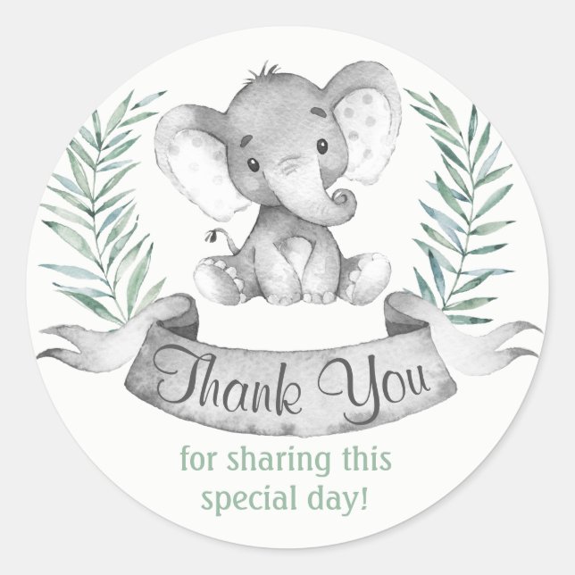 Watercolor Elephant Thank You Classic Round Sticker (Front)