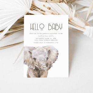 Watercolor Elephant Theme Baby Shower Invitation