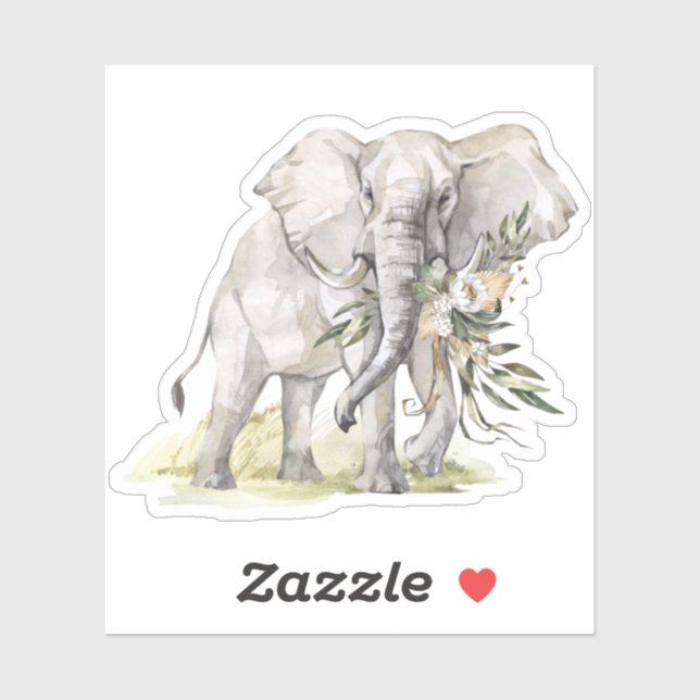Watercolor Elephant & White Flowers Sticker (Sheet)