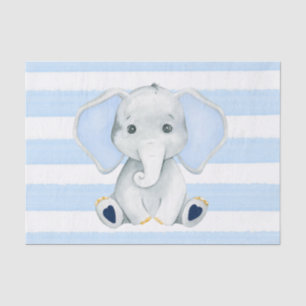 Watercolor Elephant With Blue Stripes Baby Shower Tissue Paper