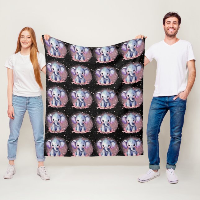 Watercolor Elephant with modern elegance Pattern Fleece Blanket (In Situ)
