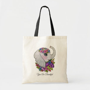 Watercolor Elephant With Wild Flowers Tote Bag