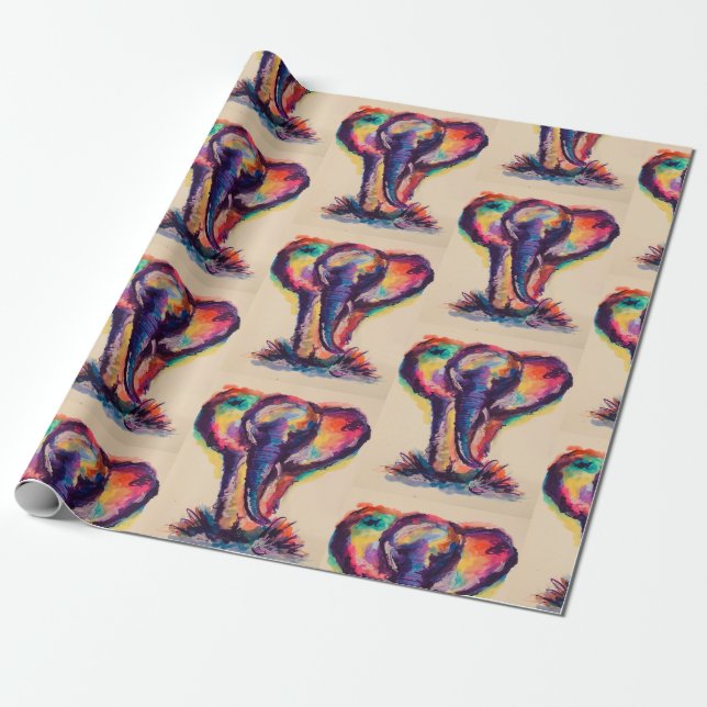 Watercolor Elephant Wrapping Paper (Unrolled)