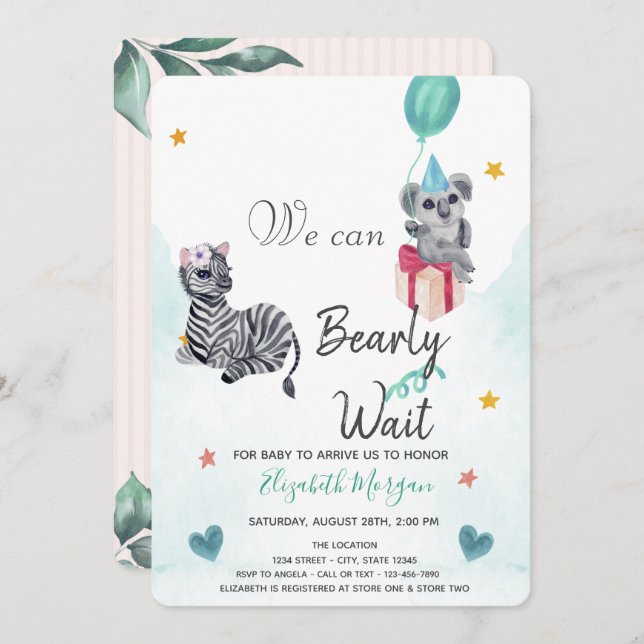 Watercolor Elephant,Zebra Striped Baby Shower   Invitation (Front/Back)