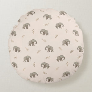 Watercolor Elephants Blush Pink Nursery Pattern Round Pillow