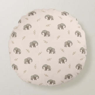 Watercolor Elephants Blush Pink Nursery Pattern Round Pillow