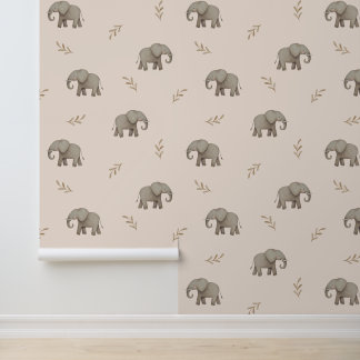 Watercolor Elephants Blush Pink Nursery Pattern Wallpaper