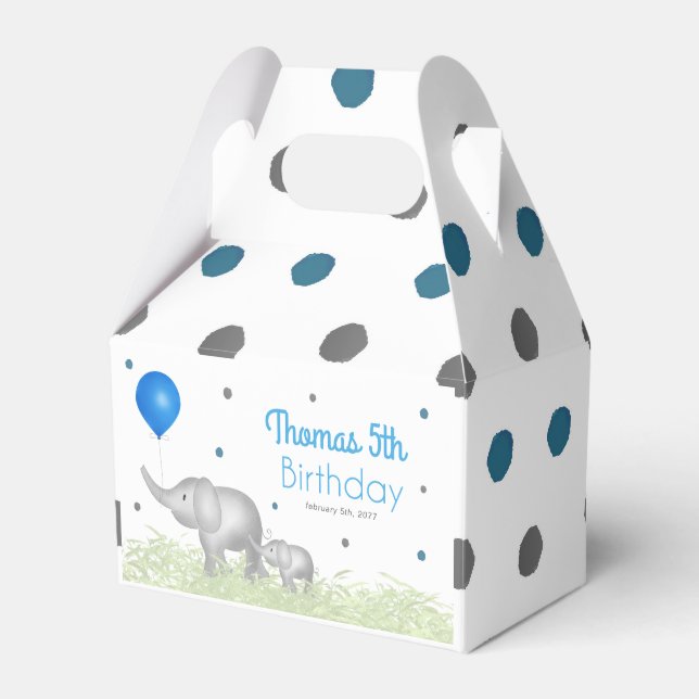 Watercolor Elephants Dots Pattern Birthday Boy Favor Box (Front Side)