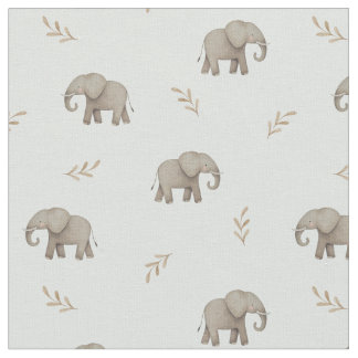Watercolor Elephants Dusty Blue Nursery Pattern Fabric