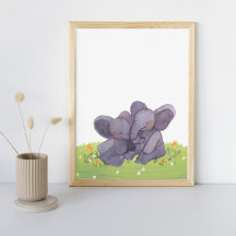 Watercolor Elephants Flowers And Grass Nursery