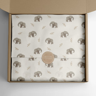 Watercolor Elephants Neutral Safari Pattern Tissue Paper