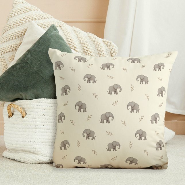 Watercolor Elephants Yellow  Nursery Pattern Throw Pillow (Creator Uploaded)