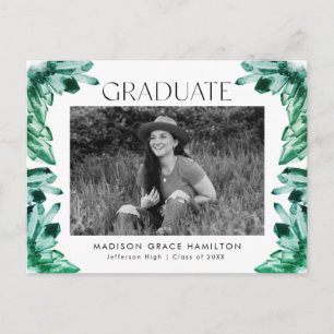 Watercolor Emerald Crystal Photo Graduation Party Invitation Postcard