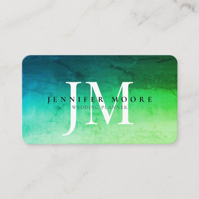 Watercolor Emerald Green Monogram Business Card (Front)