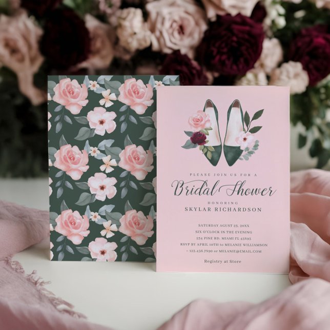 Watercolor Emerald High Heel Floral Bridal Shower Invitation (Watercolor Emerald High Heel Floral Bridal Shower Invitation)