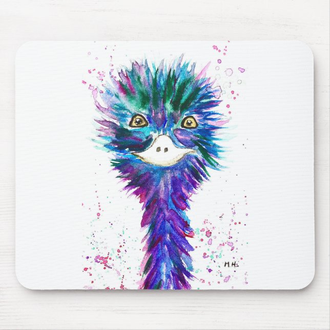 Watercolor emu animal bird cute colourful purple mouse pad (Front)