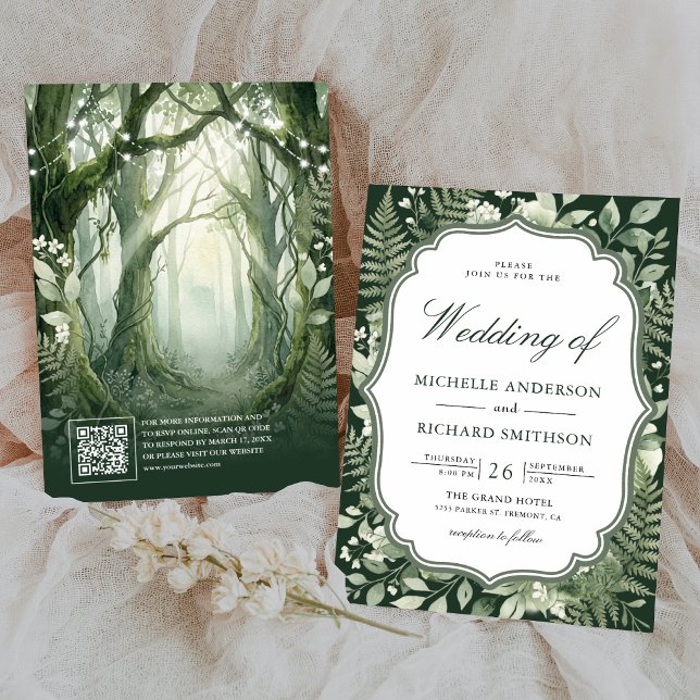 Watercolor Enchanted Forest QR Code Wedding Invitation (Creator Uploaded)