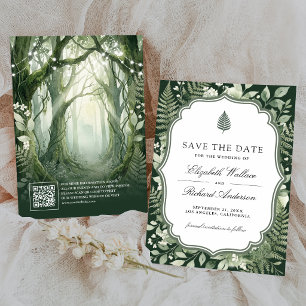 Watercolor Enchanted Forest QR Code Wedding Save The Date