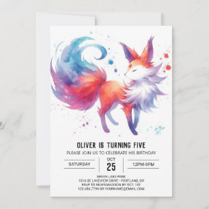 Watercolor Enchanted Fox Birthday Invitation