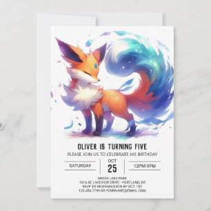 Watercolor Enchanted Fox Birthday Invitation