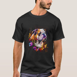 Watercolor English Bulldog with flowers  95 T-Shirt
