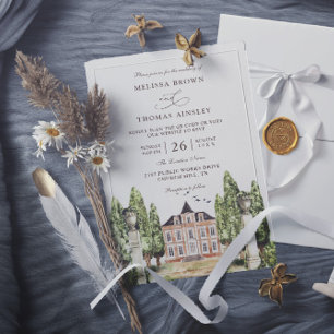 Watercolor English House Budget QR Code Wedding Invitation