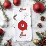 Watercolor English Robin Christmas Holiday  Kitchen Towel<br><div class="desc">This pretty little redbreast English Robin is perched to wish you a happy holiday season. Use for all your holiday decorating.</div>
