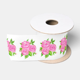 Watercolor English Roses Satin Ribbon