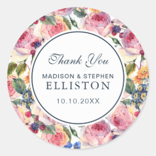 Watercolor   English Roses   Thank You Classic Round Sticker