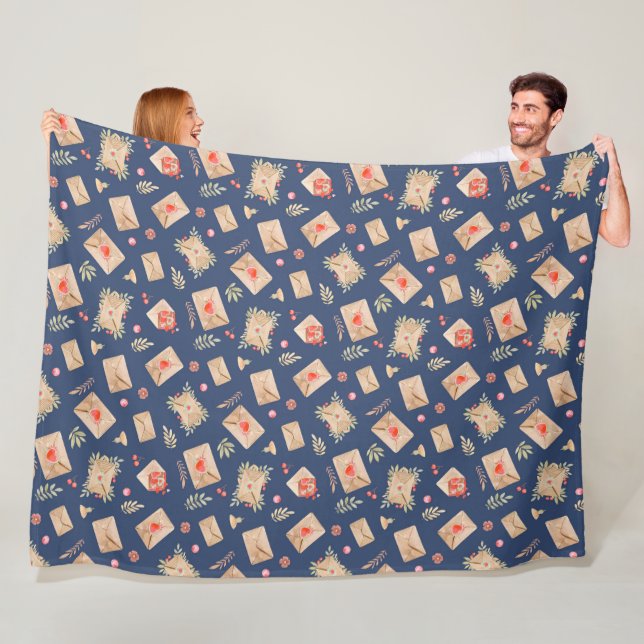 Watercolor Envelopes & Hearts  Fleece Blanket (In Situ)