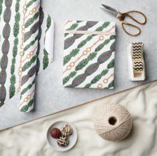 Watercolor Equestrian Christmas Garland Wrapping Paper