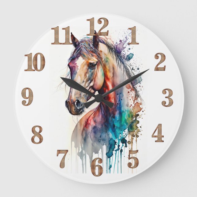 Watercolor Equestrian Horse Head Clock (Front)