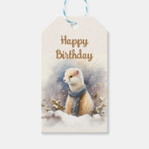Watercolor Ermine with a Scarf - Birthday Party -
