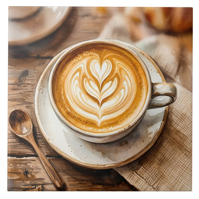 Watercolor Espresso Cup Cozy Latte Art Tile (Front)