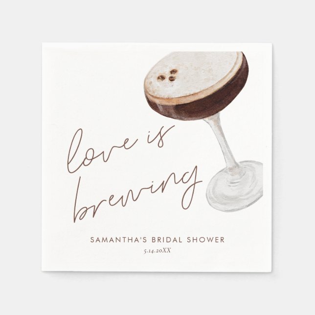 Watercolor Espresso Martini Bridal Shower Favour Napkin (Front)