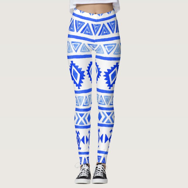 Watercolor ethnic Aztec, geometric pattern. Leggings (Front)