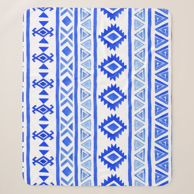 Watercolor ethnic Aztec, geometric pattern. Sherpa Blanket (Front)