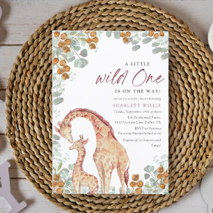 Watercolor Eucalypt Wild One Giraffe Baby Shower Invitation