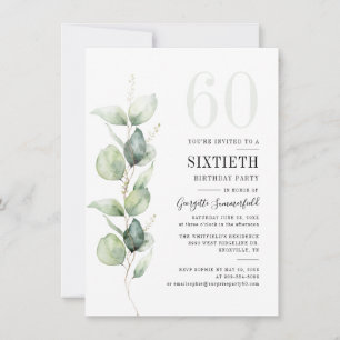 Watercolor Eucalyptus 60th Birthday Party Invitation