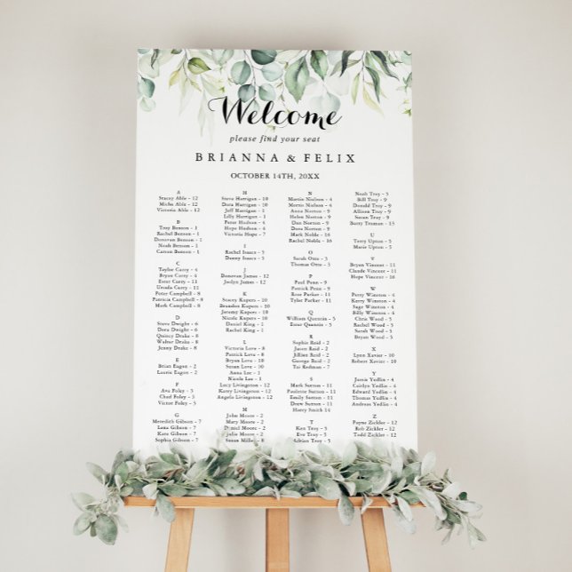 Watercolor Eucalyptus Alphabetical Seating Chart (Creator Uploaded)