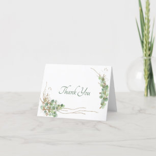 Watercolor Eucalyptus and gold Thank You Card