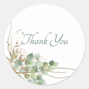 Watercolor Eucalyptus and gold Thank You  Classic  Round Sticker