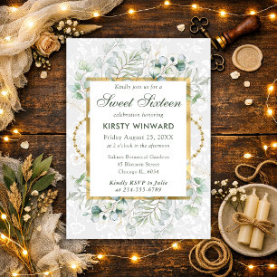 Watercolor Eucalyptus and Greenery Sweet 16 Invitation