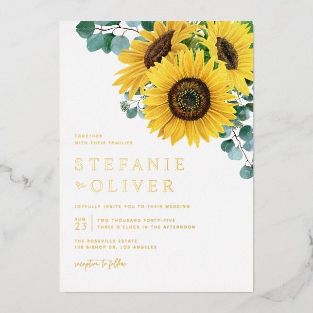 Watercolor Eucalyptus and Sunflowers Fall Wedding (Front)