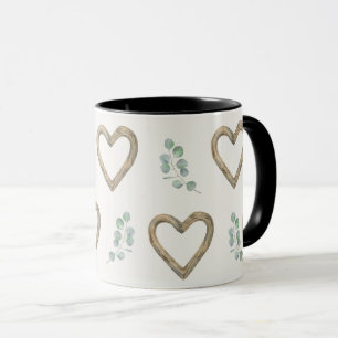 Watercolor eucalyptus and wood hearts mug