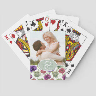 Watercolor   Eucalyptus & Anemone - Wedding Photo Playing Cards