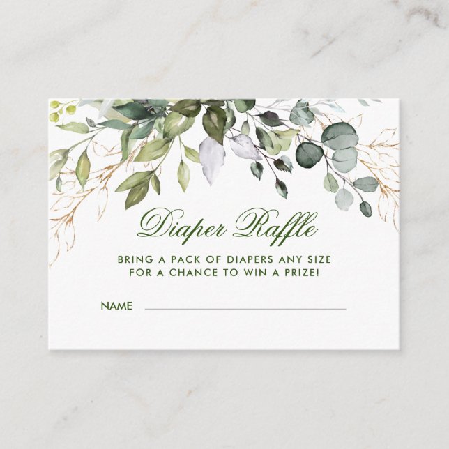 Watercolor Eucalyptus  Baby Shower Diaper Raffle Enclosure Card (Front)