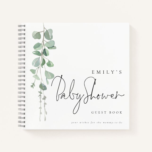 Watercolor Eucalyptus Baby shower Livre d'invité (Devant)